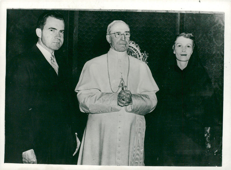 US Vice President Richard Nixon and his wife with the Pope during their visit to the Vatican - Vintage Photograph