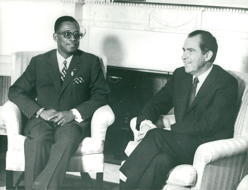 Congo President Mobutu in meeting with US President Richard Nixon in the White House - Vintage Photograph