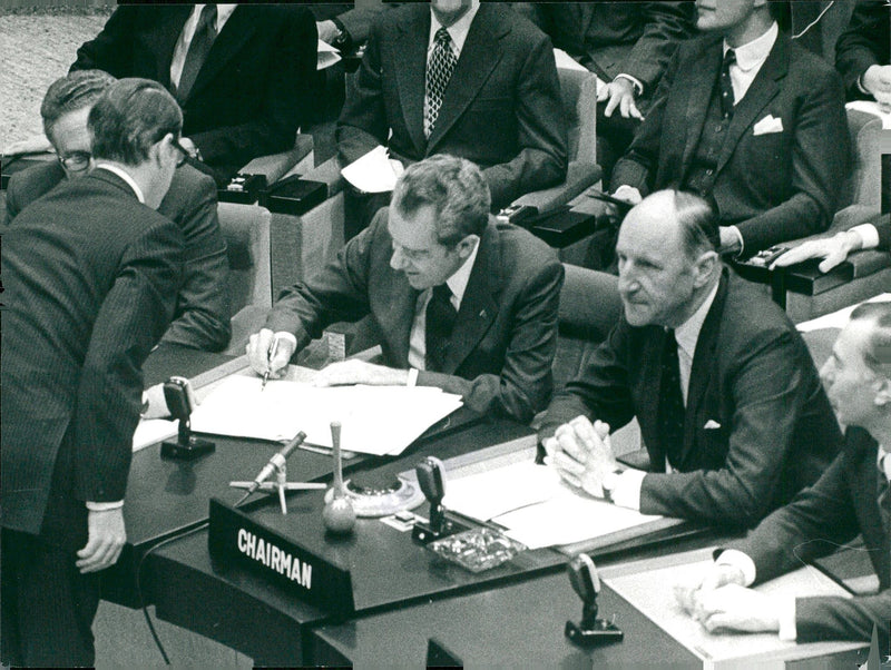 US President Richard Nixon at NATO meeting in Brussels - Vintage Photograph