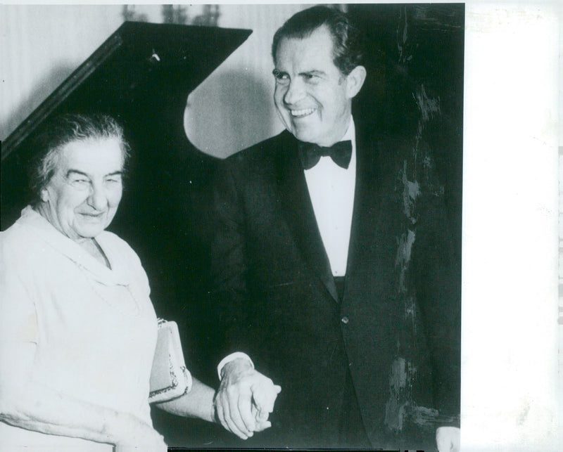 Israeli Prime Minister Golda Meir together with US President Richard Nixon - Vintage Photograph