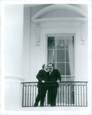 Soviet leader Leonid Brezjnev with US President Richard Nixon on the balcony of the White House - Vintage Photograph