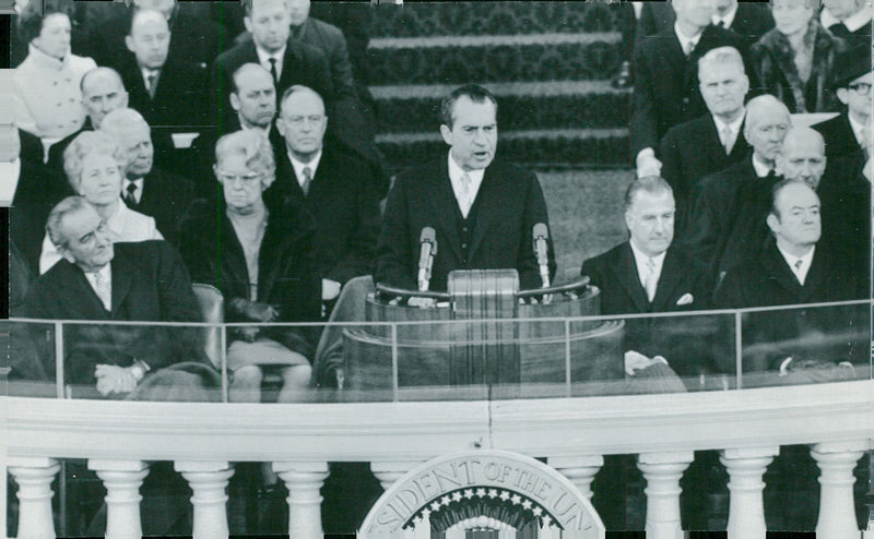 President Richard Nixon under the opening speech. Lyndon B. Johnson, vice president, Agnew - Vintage Photograph