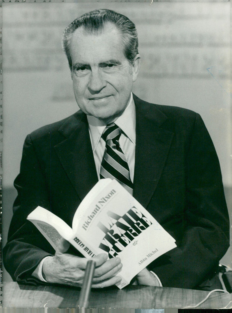 Richard Nixon with the book &quot;La Vraie Guerre&quot; - Vintage Photograph