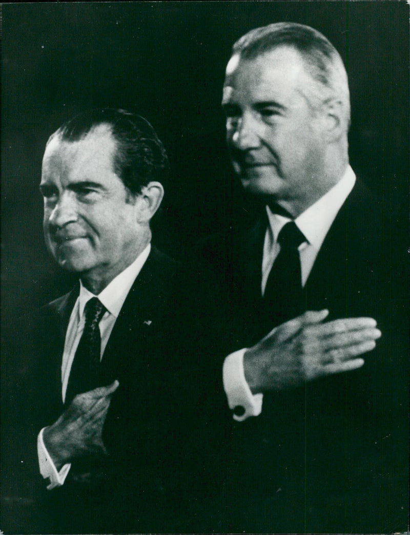 US President Richard Nixon and Vice President Spiro Agnew at a Reception - Vintage Photograph