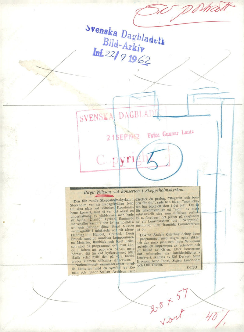 Opera singer Birgit Nilsson at a concert in Skeppsholm Church - Vintage Photograph