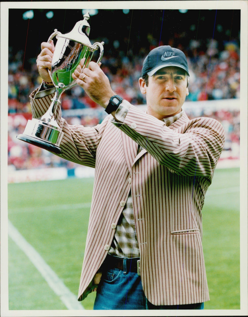 Eric Cantona with the &quot;Player of the Season&quot; trophy - Vintage Photograph