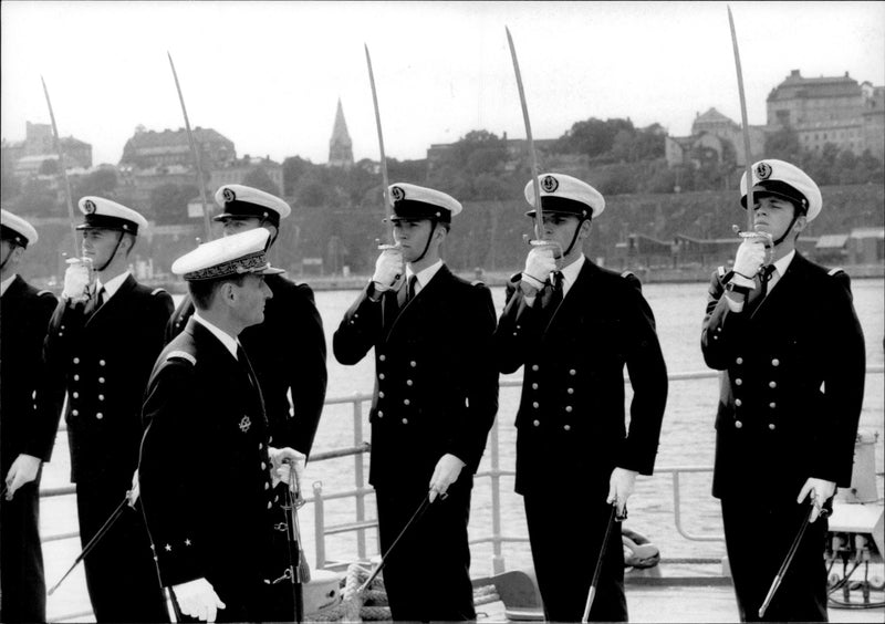 Cadets board a French school boat at Skeppsbron - Vintage Photograph