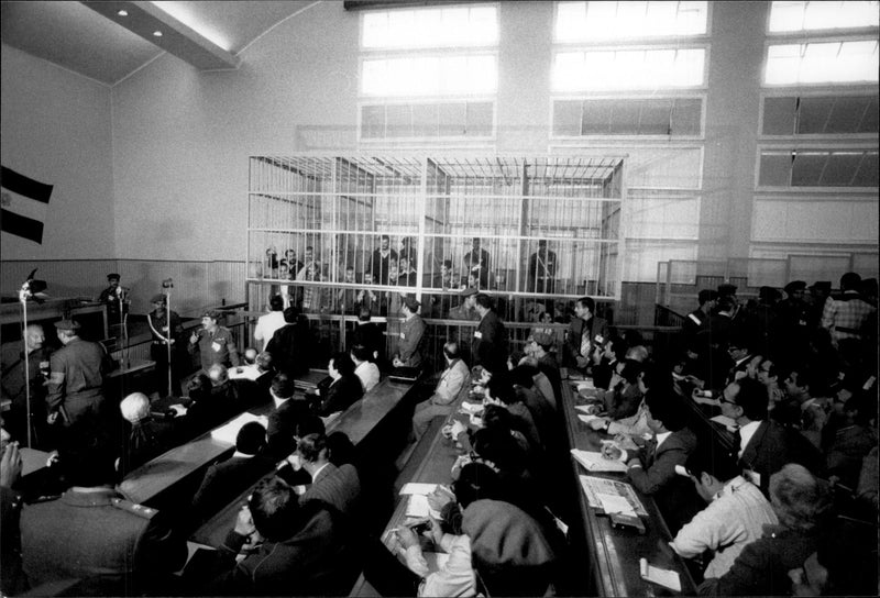 They arrested the murder of President Sadat in a steel cage during the trial - Vintage Photograph