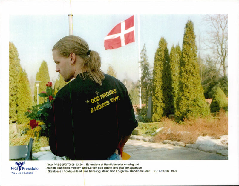 Bandidos member at the funeral of the murdered Bandidos member Uffe Larsen. - Vintage Photograph