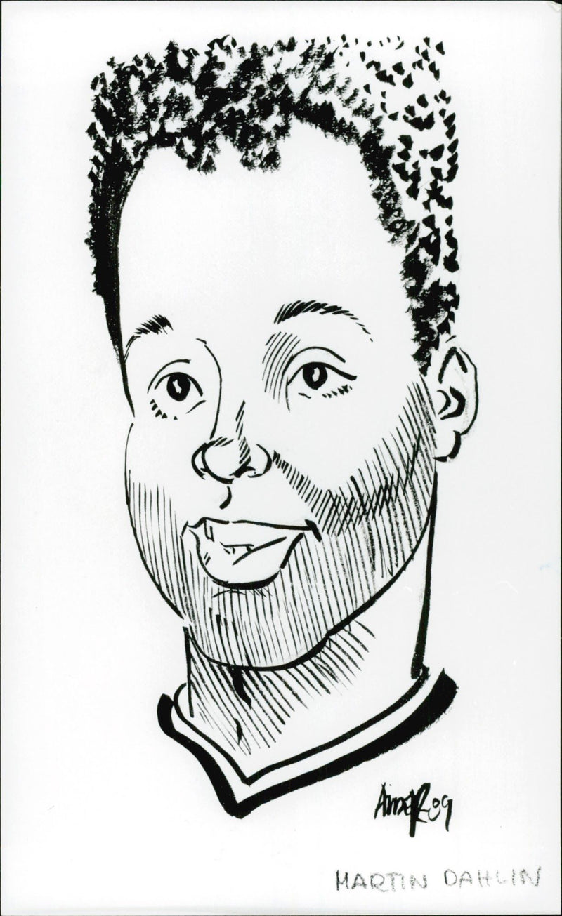 Caricature of football player Martin Dahlin - Vintage Photograph