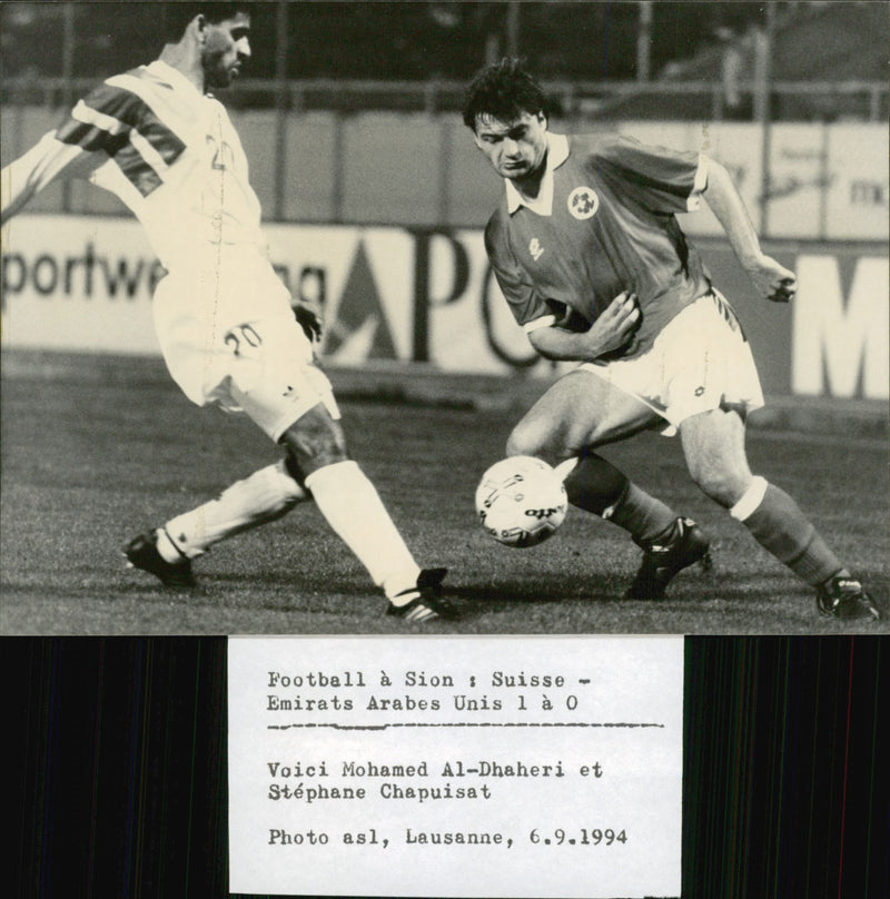 Football player StÃ©phane Chapuisat in close combat - Vintage Photograph