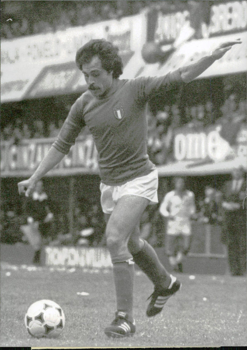 Action image of Italian football player Franco Causio. - Vintage Photograph