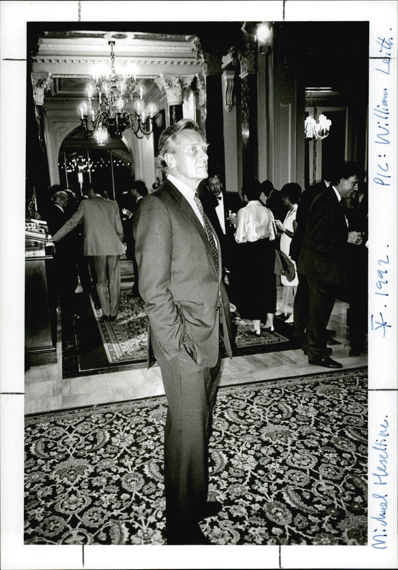 Michael Ray Dibdin Heseltine standing at the venue of Conservative Party Conference 1992 - Vintage Photograph