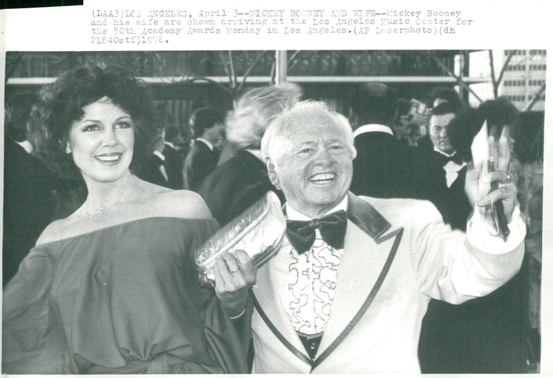 Mickey Rooney with wife arrives at the Oscars Gala at the Los Angeles Music Center - Vintage Photograph
