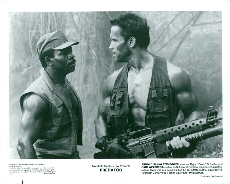 Carl Weathers and Arnold Schwarzenegger in the movie &quot;The Raptor&quot; - Vintage Photograph