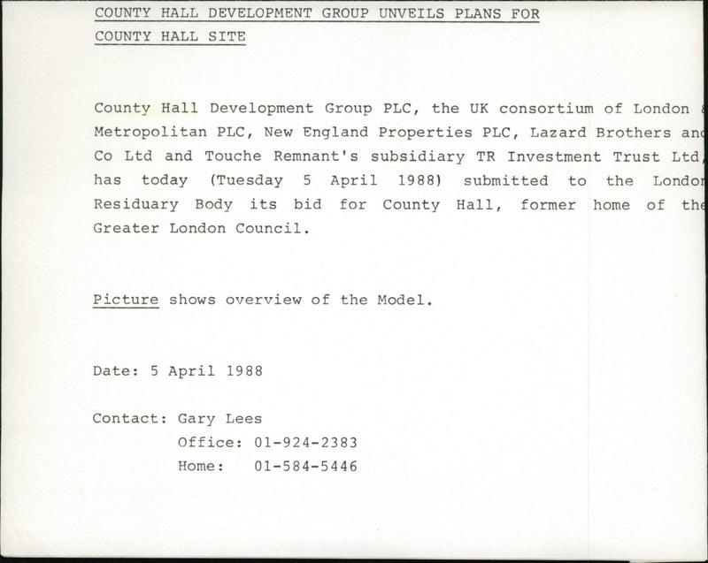 County Hall site, overview of the model - Vintage Photograph