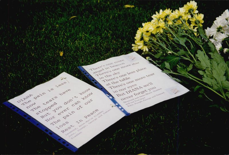 A message left at the shrine at Princess Diana's family home that has opened as a museum of her life - Vintage Photograph