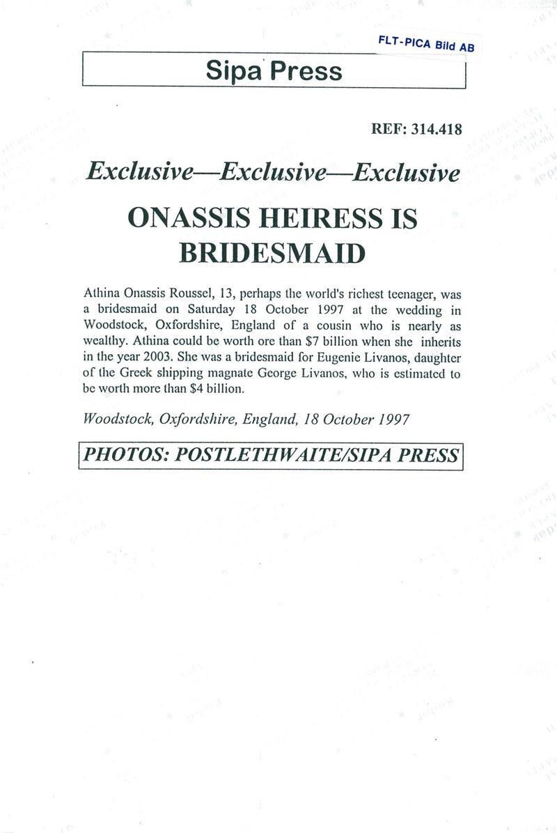 Athina Onassis was the bridesmaid when her cousin Eugenie Livanos married. - Vintage Photograph