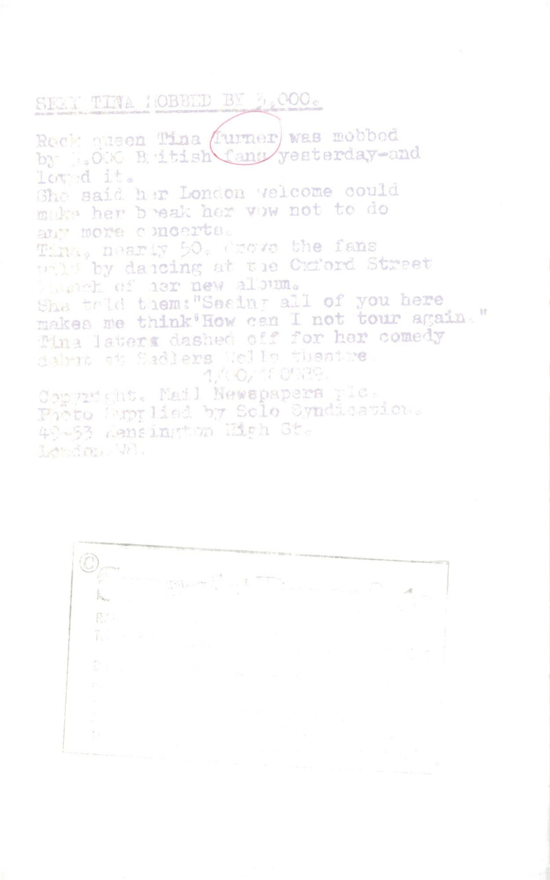 Tina Turner in London - Vintage Photograph