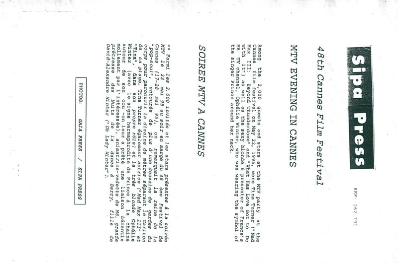 Tina Turner at MTV party in connection with the Cannes Film Festival - Vintage Photograph