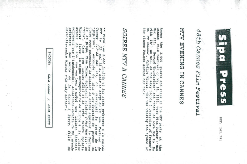 Tina Turner at MTV party in connection with the Cannes Film Festival - Vintage Photograph