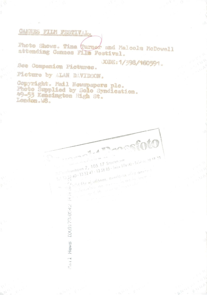 Tina Turner and Malcolm McDowell at the Cannes Film Festival - Vintage Photograph