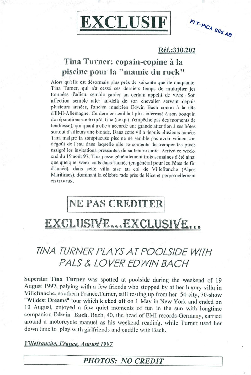 Tina Turner by the pool at his luxury villa in southern France - Vintage Photograph