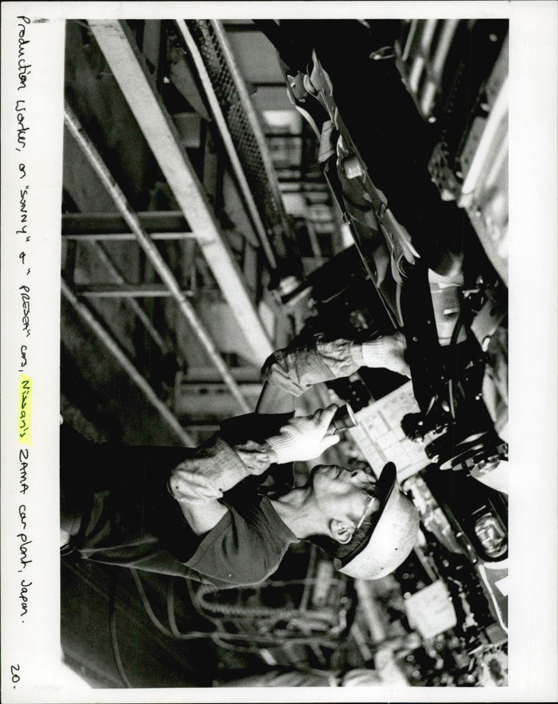 Production works on "Sunny" and "Presea" cars in  Nissan Zama plant, Japan - Vintage Photograph