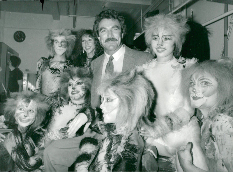 Tom Selleck along with wife Jillie Mack and cats - Vintage Photograph