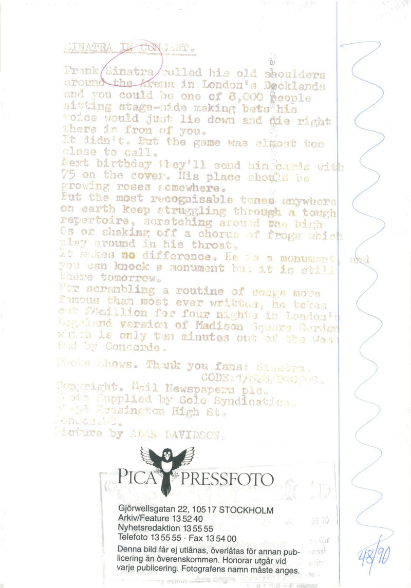 Frank Sinatra receives flowers from the audience after a concert in London. - Vintage Photograph