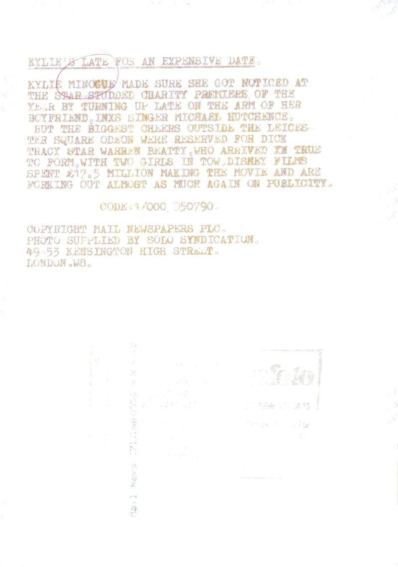 Kylie Minogue arrives at a charity event - Vintage Photograph