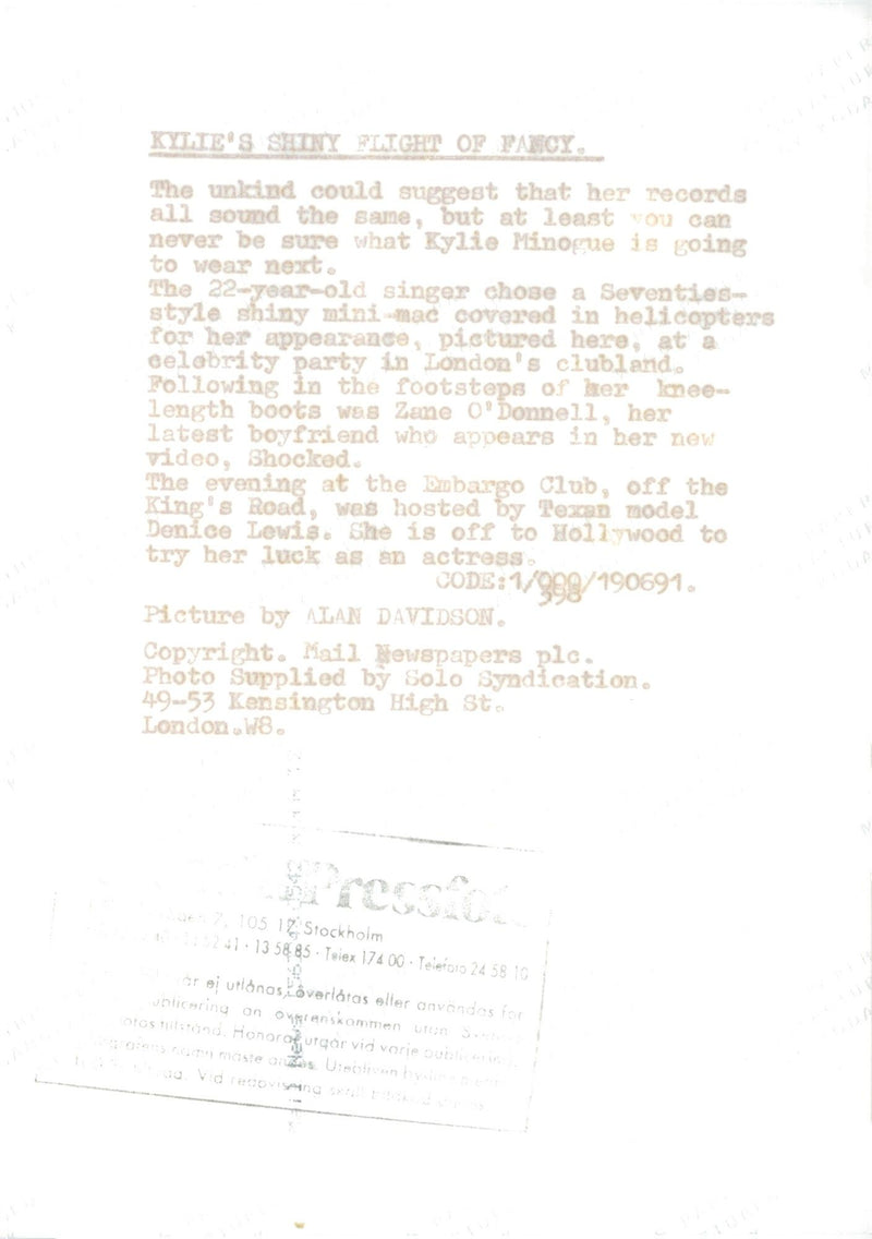 22-year-old Kylie Minogue on his way to an event - Vintage Photograph