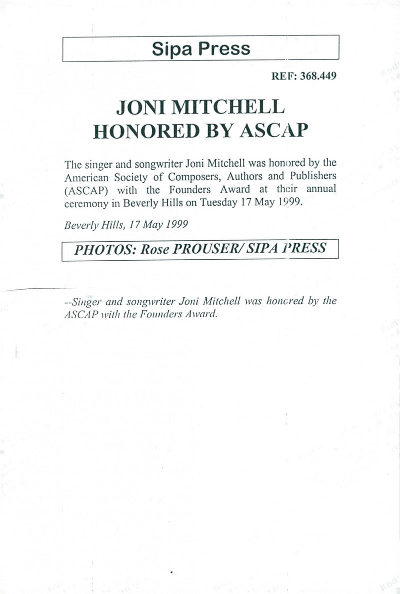 Joni Mitchell, singer rewarded with ASCAP - Vintage Photograph