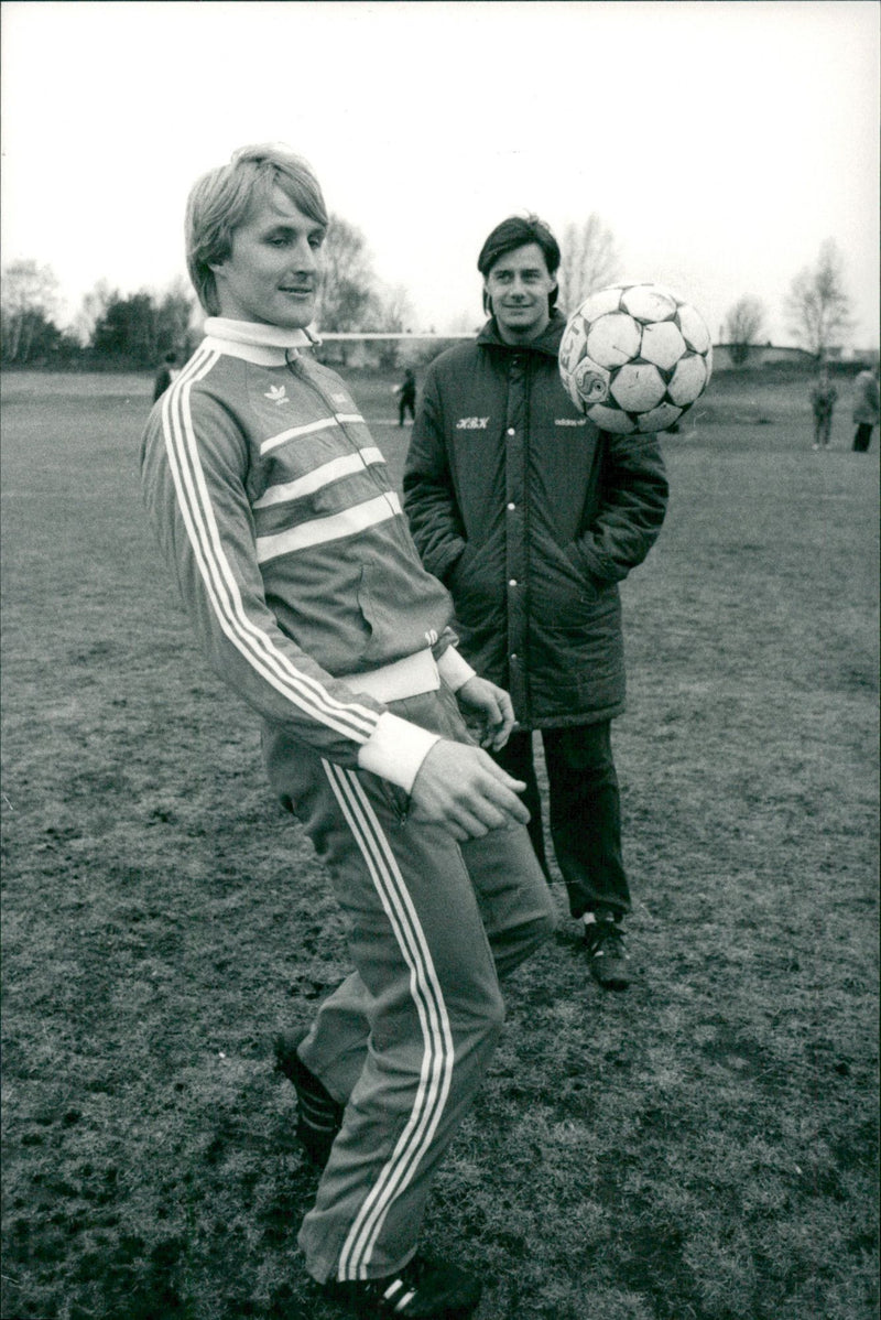 Football player Lars Ytterbom and coach Stefan Lundin, Halmstad BK - Vintage Photograph