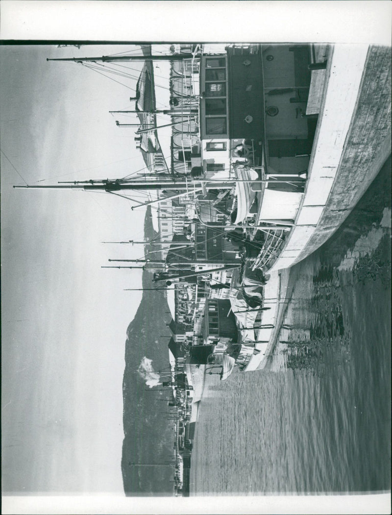 Boats in the quay in Trondheim - March 31, 1949 - Vintage Photograph