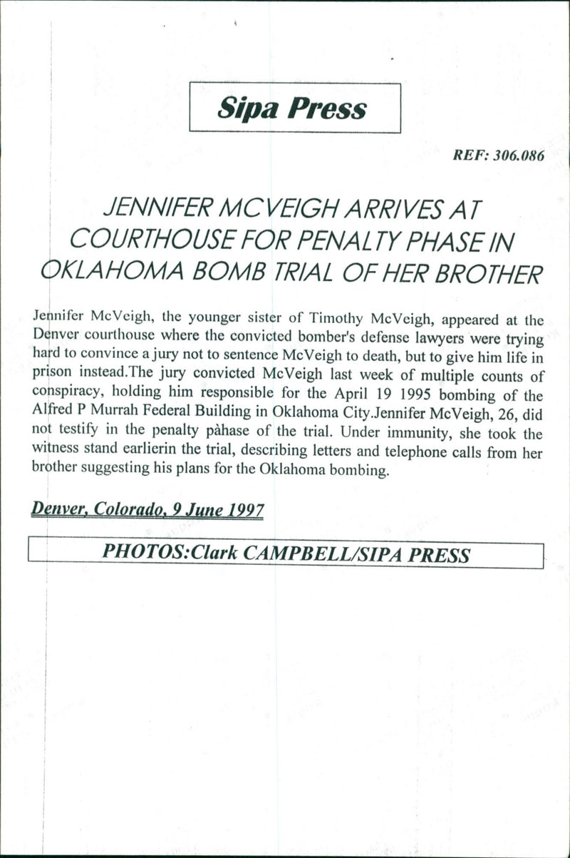 Picture of Jennifer McVeigh who comes before the court of her brother - Vintage Photograph