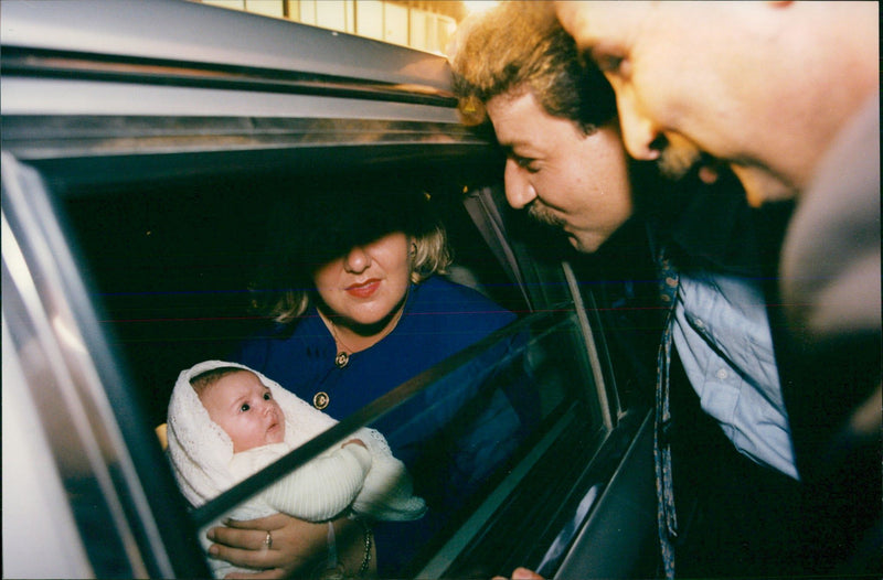 Suha Arafat and daughter Zahwa after returning to Gaza - Vintage Photograph
