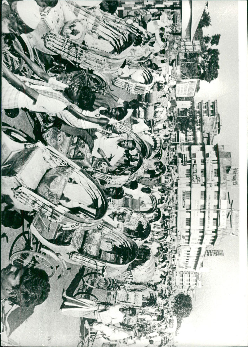 There are thousands of bike rickshaws in Dhaka. This picture is taken in Jinnah Avenue - Vintage Photograph