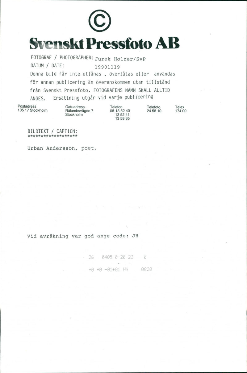 OTHER TELEPHONE DISCLOSED IMAGE EACH ANDERSSON URBAN POET - Vintage Photograph