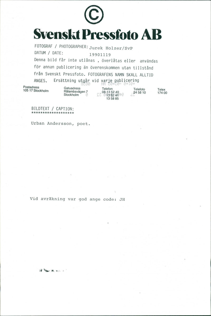 OTHER TELEPHONE DISCLOSED IMAGE EACH ANDERSSON URBAN POET - Vintage Photograph