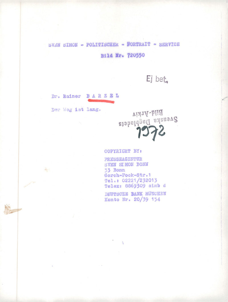 Christian Democratic Union Rainer Barzel out on a walk in nature - Vintage Photograph