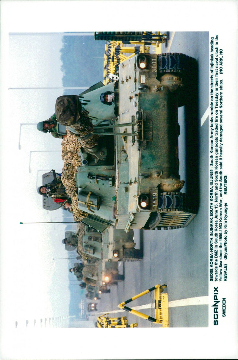 South Korean tanks heading towards DMZ in South Korea - Vintage Photograph