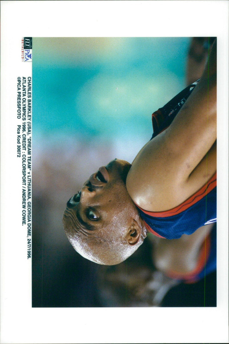 Basketball player Charles Barkley during the basketball game &quot;Dream Team&quot; - Lithuania during the Olympic Games in Atlanta in 1996 - Vintage Photograph