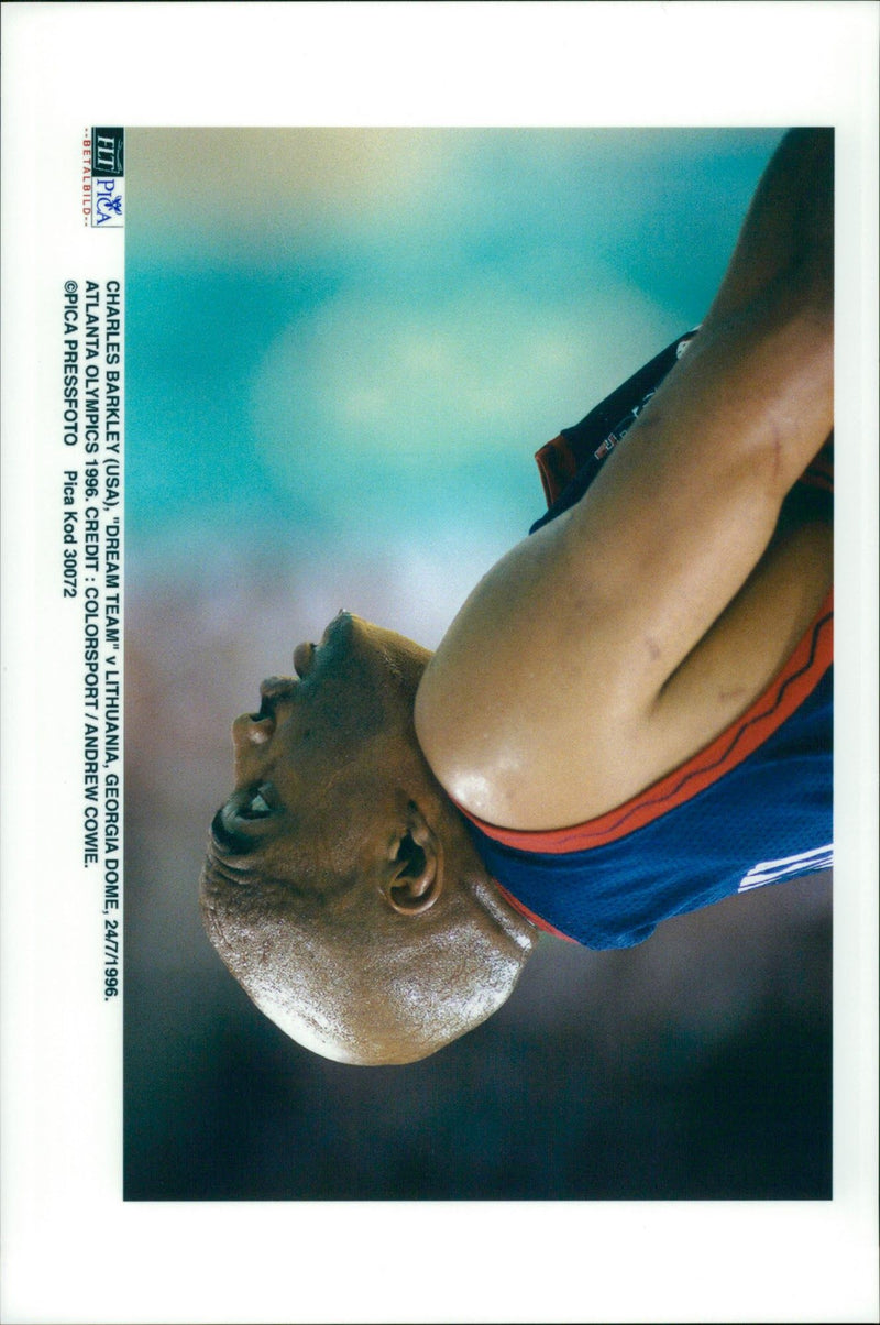 Basketball player Charles Barkley during the basketball game &quot;Dream Team&quot; - Lithuania during the Olympic Games in Atlanta in 1996 - Vintage Photograph