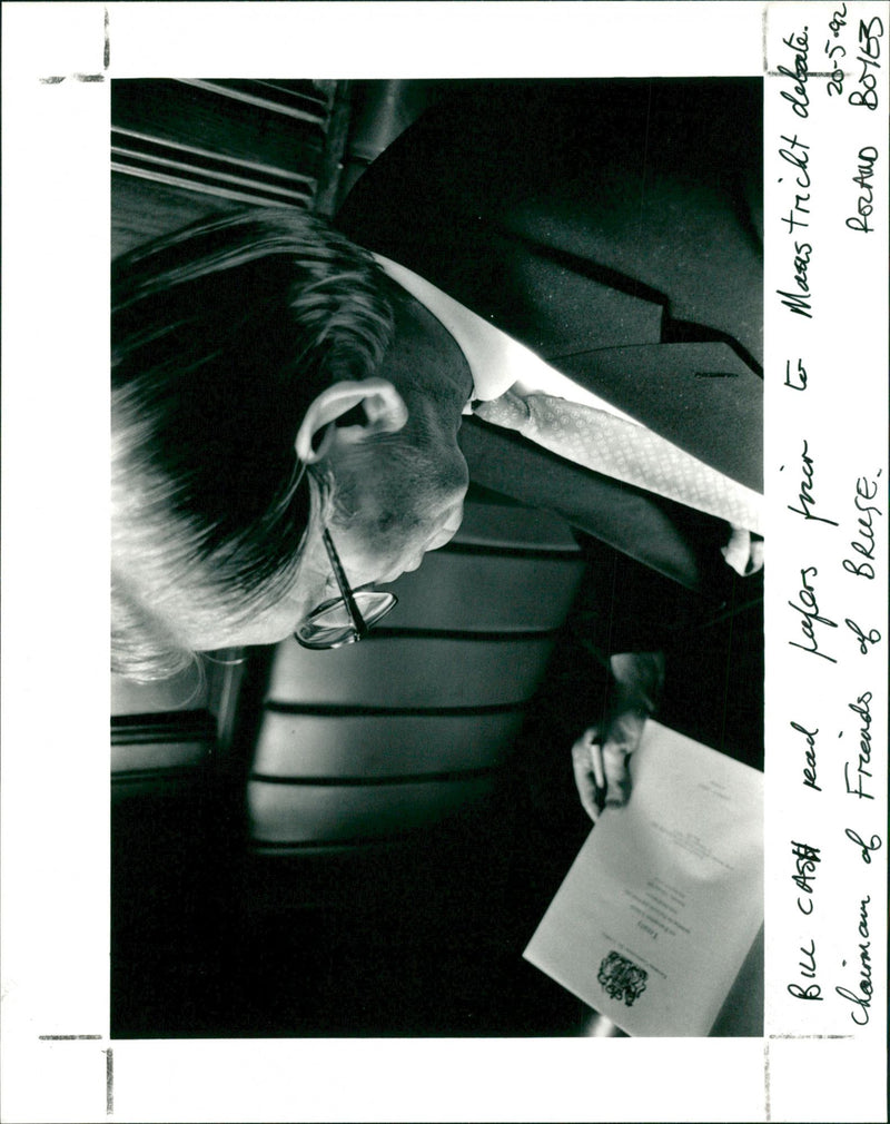 British Conservative politician Bill Cash reading papers of Maastricht debate - Vintage Photograph