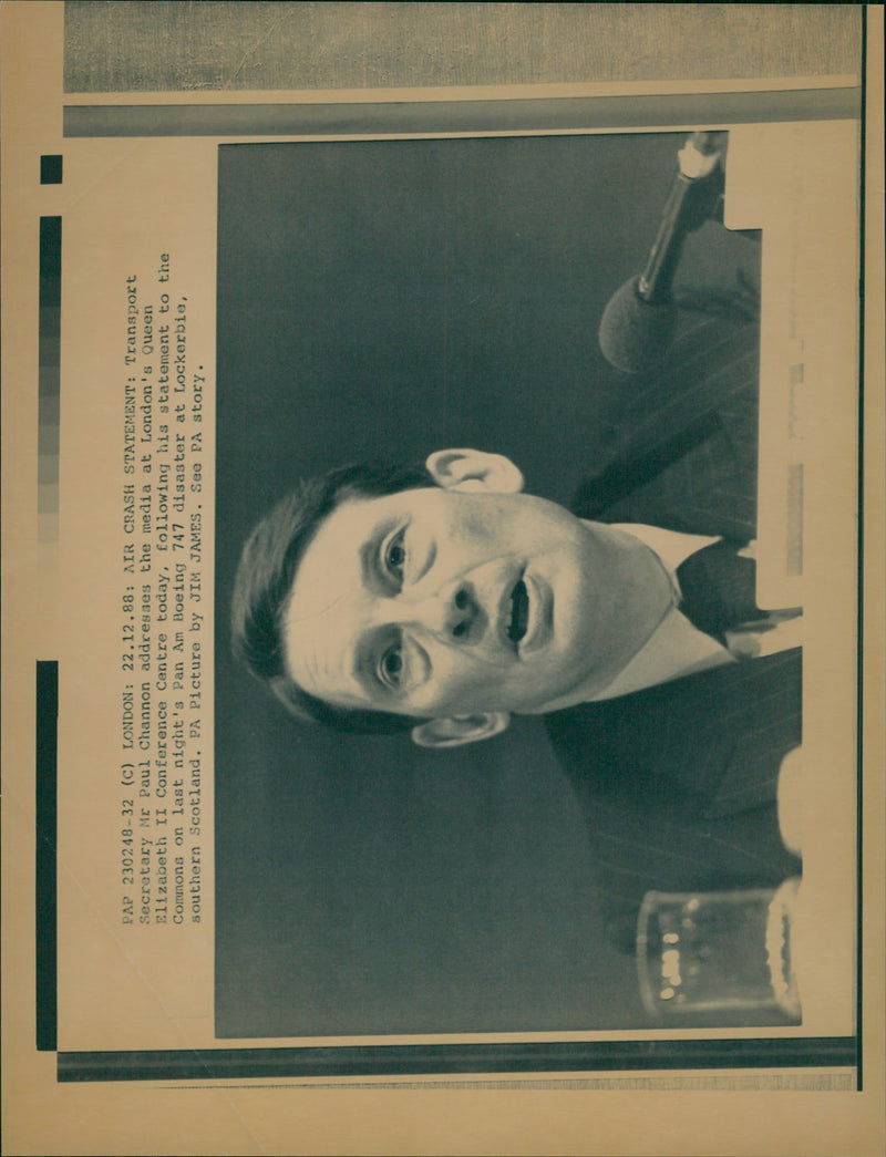 Mr Paul Channon addresses the media at London's Queen Elizabeth II Conference Centre. - Vintage Photograph