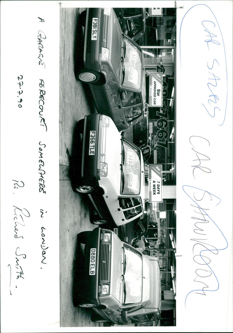Second hand cars on display in a showroom of London - Vintage Photograph