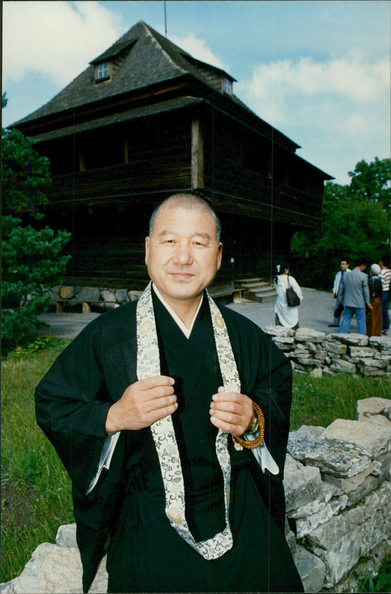 Japanese Buddhist leader Chosin Imai has bought a Swedish temple built in timber, which is the tallest fashion now in Japan - Vintage Photograph