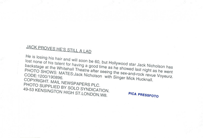 Jack Nicholson along with singer Mich Hucknall - Vintage Photograph