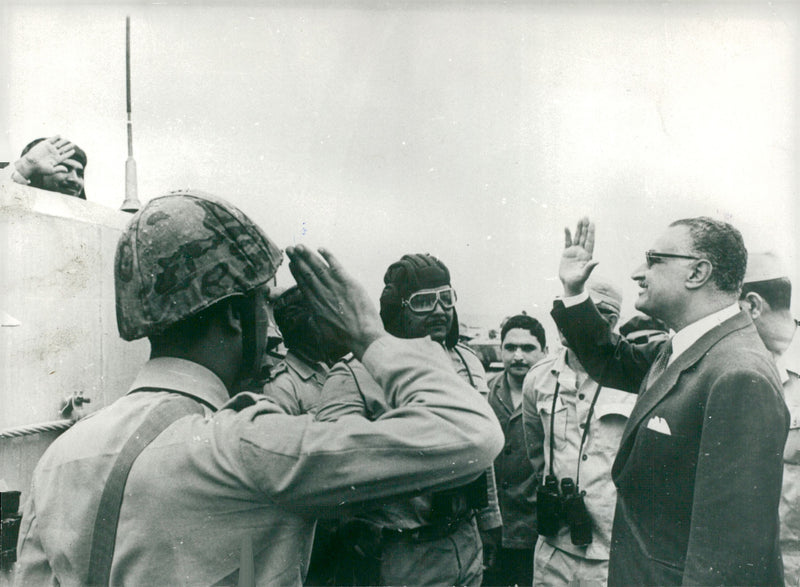Egyptian President Abdel Nasser during a military demonstration show - Vintage Photograph